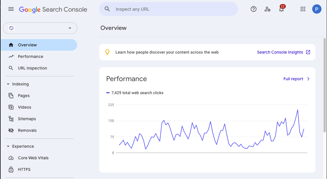 Google Seach Console Dashboard